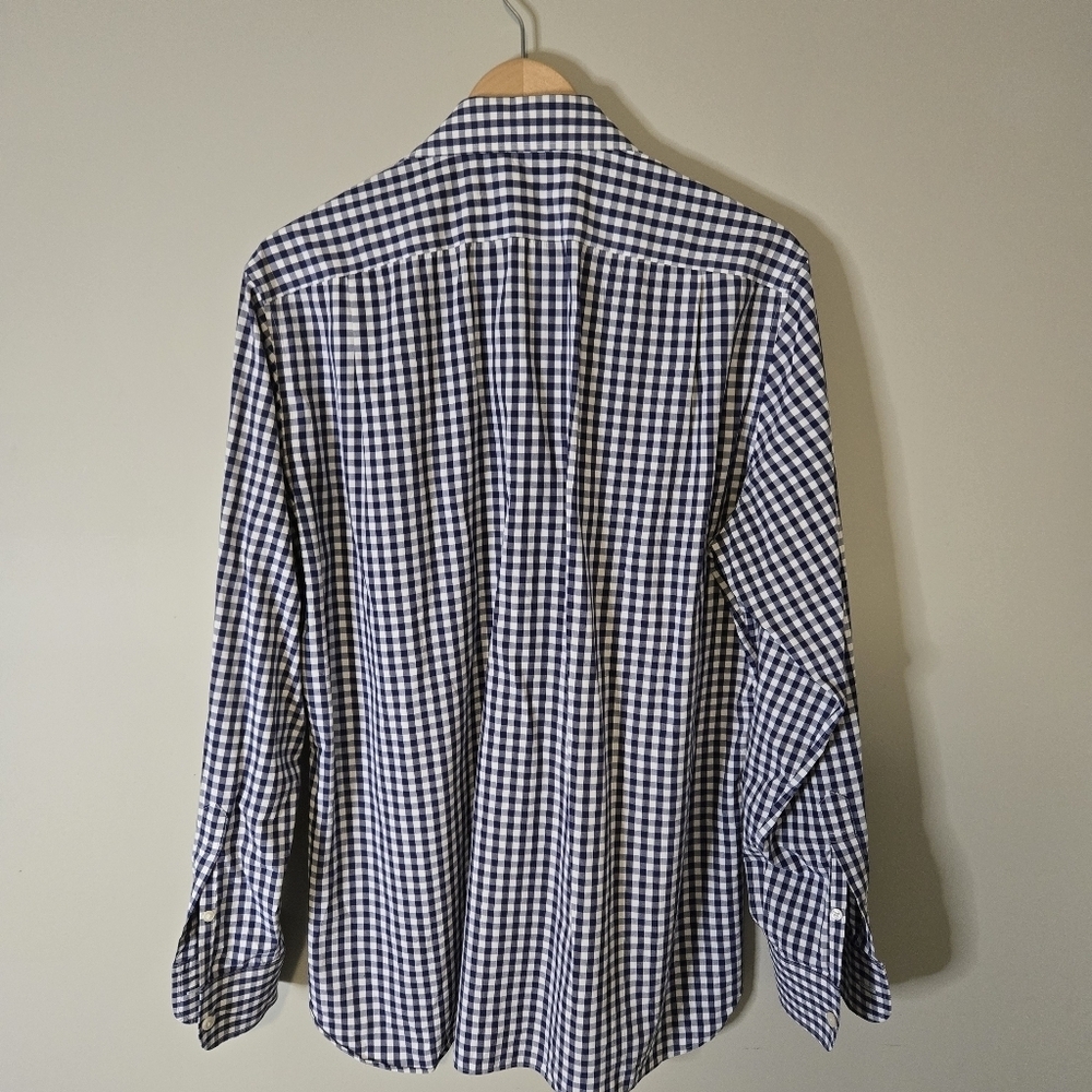J. Crew Blue and White Checkered Thompson Stretch Men's Large Button Down Shirt - Picture 3 of 15